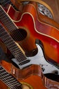 Several types of studio guitars ready to by played by musicians. Royalty Free Stock Photo