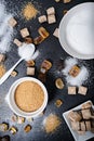 Different types of sugar on black table Royalty Free Stock Photo