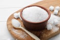 Different types of sugar on white wooden table, closeup Royalty Free Stock Photo