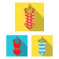 Different types of swimsuits flat icons in set collection for design. Swimming accessories vector symbol stock web