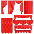 Different Types Of Theatrical Stage Curtain And Drapes In Red Velour Vector Collection Royalty Free Stock Photo