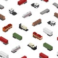 Different Types Trailers Seamless Pattern Background 3d Isometric View. Vector Royalty Free Stock Photo