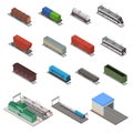 Different Types Train 3d Icons Set Isometric View. Vector Royalty Free Stock Photo