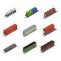 Different Types Train 3d Icons Set Isometric View. Vector Royalty Free Stock Photo