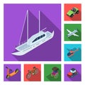 Different types of transport flat icons in set collection for design. Car and ship isometric vector symbol stock web Royalty Free Stock Photo