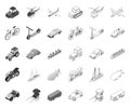 Different types of transport mono,outline icons in set collection for design. Car and ship isometric vector symbol stock