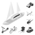 Different types of transport monochrome icons in set collection for design. Car and ship isometric vector symbol stock Royalty Free Stock Photo