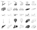 Different types of transport monochrome,outline icons in set collection for design. Car and ship vector symbol stock web Royalty Free Stock Photo