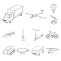 Different types of transport outline icons in set collection for design. Car and ship vector symbol stock web Royalty Free Stock Photo