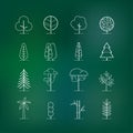 Different types of tree outline icon set