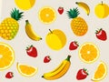 Different types of tropical fruits on neutral background