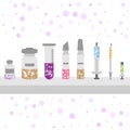 Different types of vaccines, protection from various diseases, syringes, vials