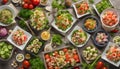 Different types of vegetable and seafood salads Royalty Free Stock Photo
