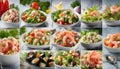 Different types of vegetable and seafood salads Royalty Free Stock Photo