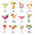 different types of watercolor martini cocktail clipart generative AI Royalty Free Stock Photo