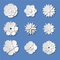 Different Types White Paper Origami Flowers Set. Vector