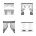 Different types of window curtains.Curtains set collection icons in monochrome style vector symbol stock illustration