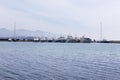 Different types of yachts anchored in Piraeus dock Royalty Free Stock Photo