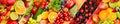 Different useful fruits and vegetables background. skinali. Wide photo