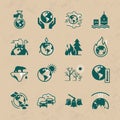 Set of vector icons on the theme of ecology, global warming and ecology problems of our planet. Royalty Free Stock Photo