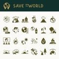 Different variants of environmental icons on the theme of ecology in flat style isolated on background.