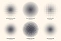 Different Variations Modern Halftone Isolated Texture Set Vector Radial Patterns
