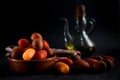 Different varieties of cherry pear tomato on dark background