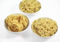 Different Varieties of Pasta : Pasta shells, Tagliatelles, Twisted pasta