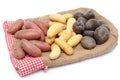 Different varieties of potatoes on a burlap Royalty Free Stock Photo