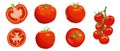 Different varieties of tomatoes, red tomatoes, large and small cherry tomatoes. Bright juicy vegetable in cross section Royalty Free Stock Photo