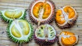 Different variety of durian fruit that can be found in Borneo, Indonesia