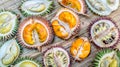 Different variety of durian fruit that can be found in Borneo, Indonesia