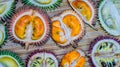 Different variety of durian fruit that can be found in Borneo, Indonesia