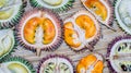 Different variety of durian fruit that can be found in Borneo, Indonesia