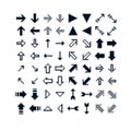 Different vector arrows, pixel icons isolated, collection of 8bit graphic elements. Simplistic digital direction signs, web icons. Royalty Free Stock Photo