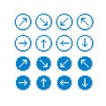 Different vector arrows, pixel icons isolated, collection of 8bit graphic elements. Simplistic digital direction signs, web icons.