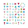 Different vector arrows, pixel icons isolated, collection of 8bit graphic elements. Simplistic digital direction signs, web icons. Royalty Free Stock Photo