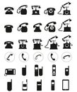 Different Vector black telephone icons set on white background.