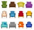 Different vector chairs in flat style.