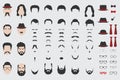 Different vector design elements of men face, beard, mustache, hair, tie and glasses.