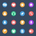 Different vector flat icons on the color substrate set of 16