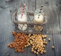 Different vegan milks on a table