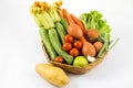 Different vegetables in the basket isolated white background Royalty Free Stock Photo