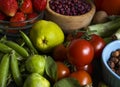 Different vegetables and fruits veges lifestyle agriculture on an old background Royalty Free Stock Photo