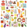 Different vegetables and kitchen objects Vector set