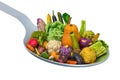 Different vegetables set on the spoon, 3D rendering Royalty Free Stock Photo