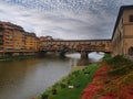 A different view on Ponte Vecchio, an arch bridge over the Arno river in Florence of Tuscany, Italy, Royalty Free Stock Photo