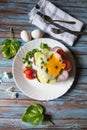 Different view of popular breakfast items salad with eggs and cheese Royalty Free Stock Photo