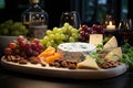 Different views of different cips, cheese and fresh grapes in the white Royalty Free Stock Photo