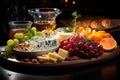 Different views of different cips, cheese and fresh grapes in the white Royalty Free Stock Photo